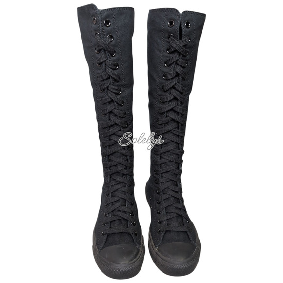Converse 2011 CTAS XXHI Triple Black Monochrome Knee High Sneaker Boot Womens 10 - Picture 2 of 14